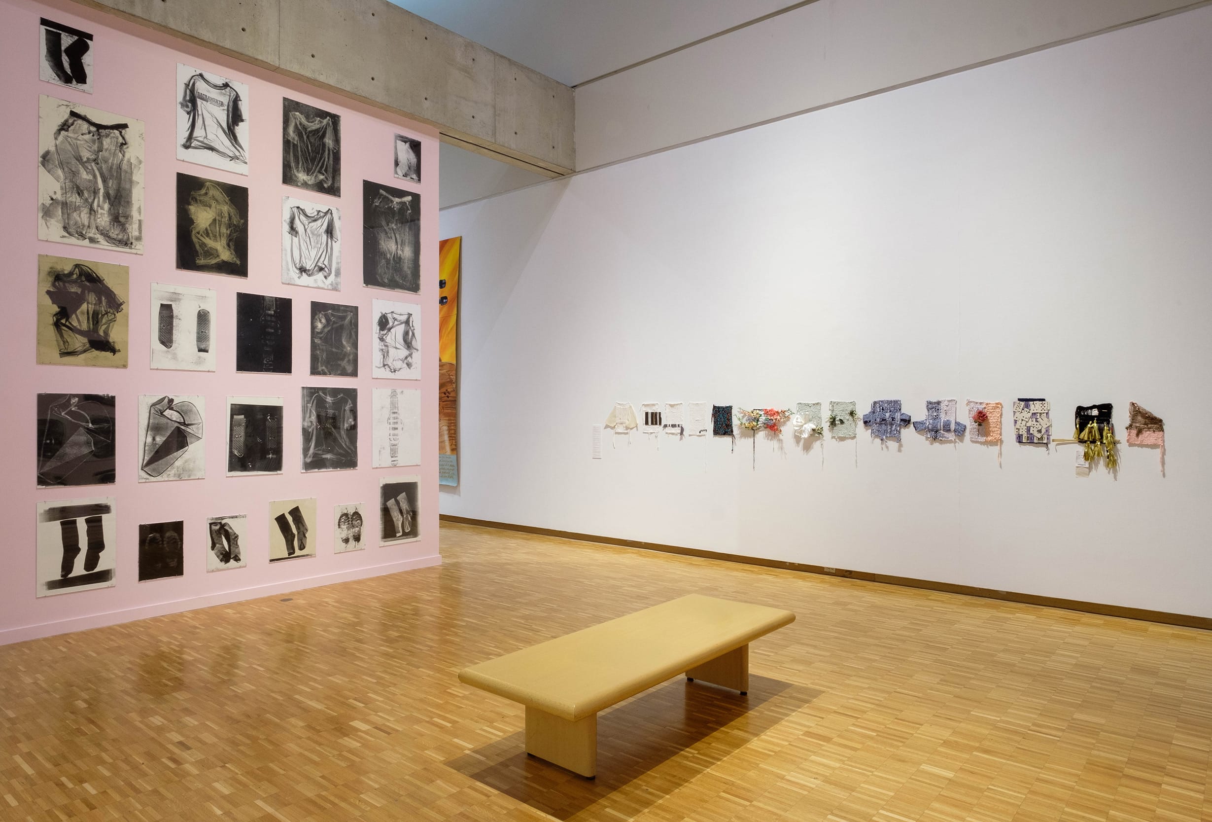 an installation view of Bryana Bibbs prints and weavings