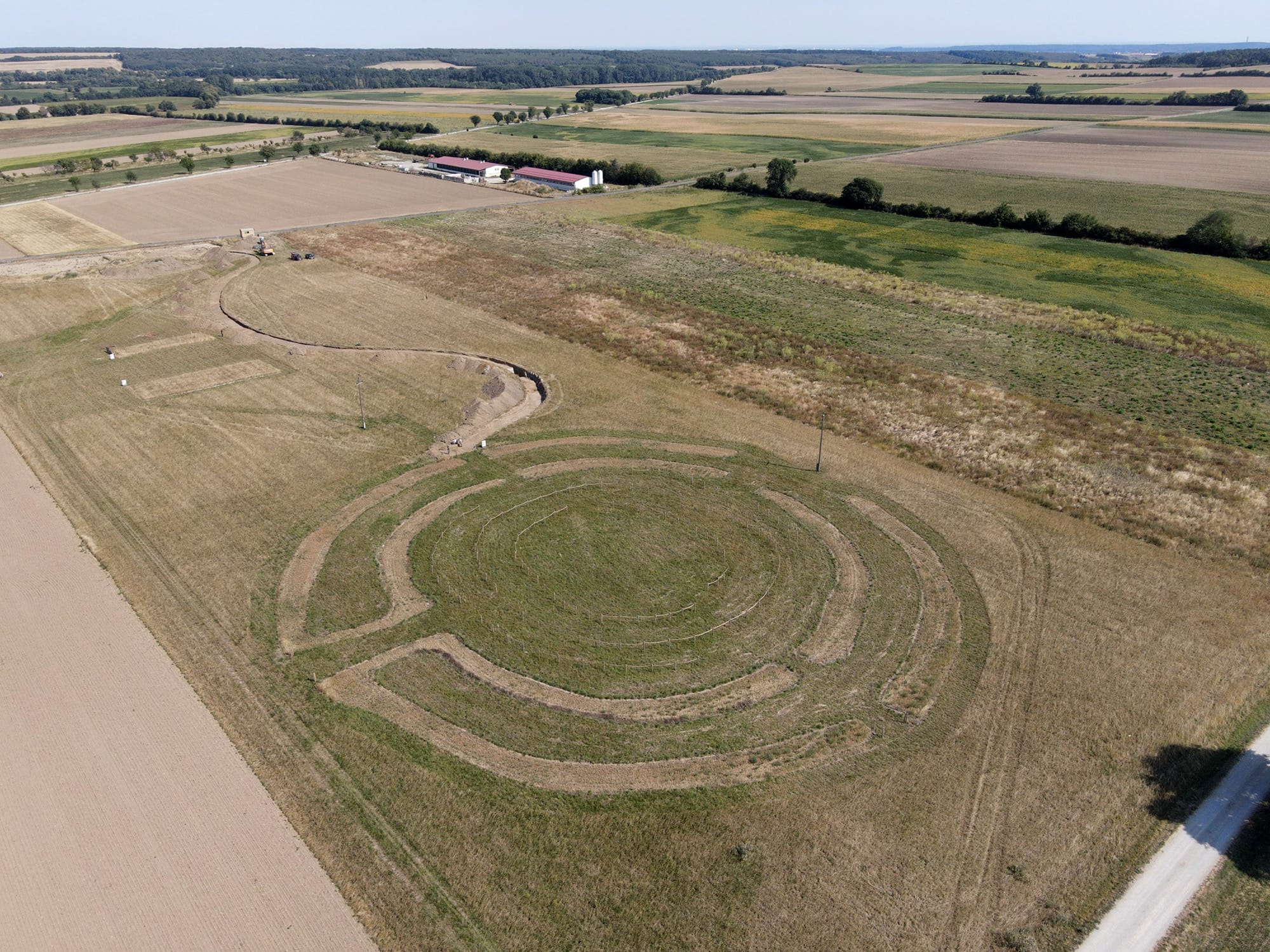 an aerial view of a round earthwork