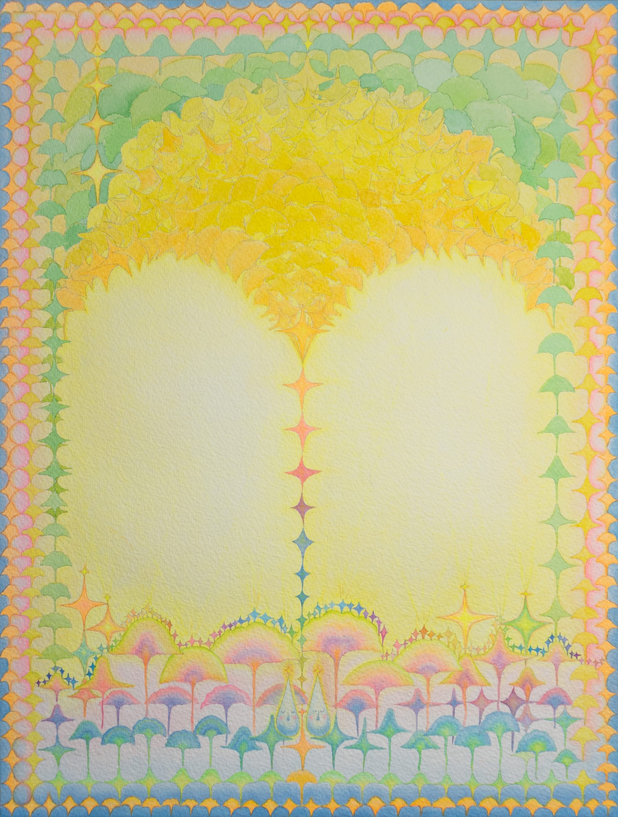 a vibrant abstract piece by Yen Yen Chu of a tree like form radiating outward